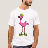 Flamingo as Skater with Roller skates & Helmet T-shirt (Voorkant)