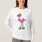 Flamingo as Skater with Roller skates & Helmet T-shirt (Voorkant)
