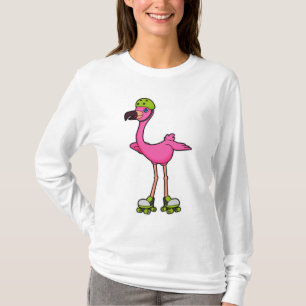 Flamingo as Skater with Roller skates & Helmet T-shirt