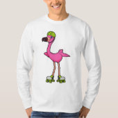 Flamingo as Skater with Roller skates & Helmet T-shirt (Voorkant)