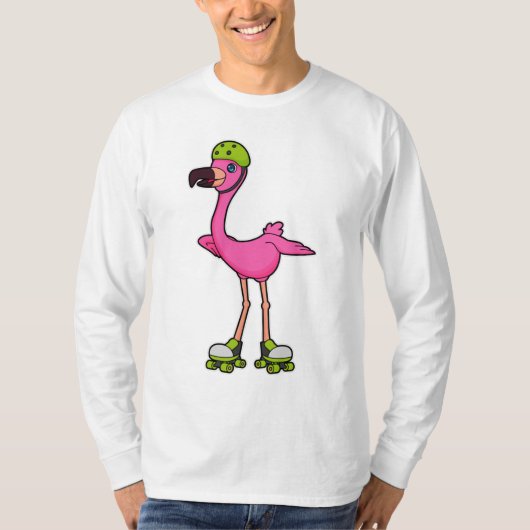 Flamingo as Skater with Roller skates & Helmet T-shirt (Voorkant)