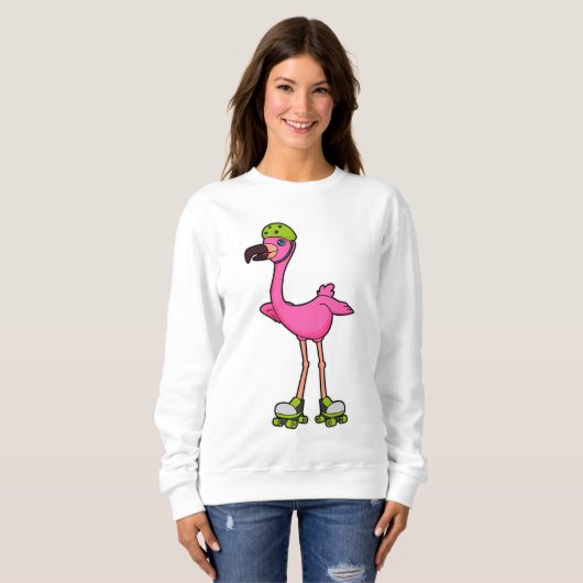 Flamingo as Skater with Roller skates & Helmet Trui (Voorkant volledig)