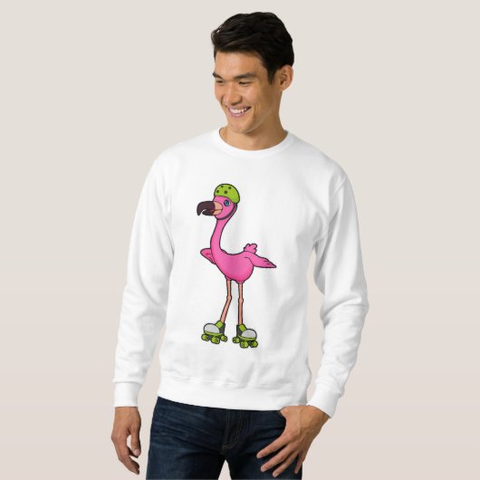Flamingo as Skater with Roller skates & Helmet Trui (Voorkant volledig)
