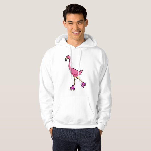 Flamingo as Skater with Roller skates Hoodie (Voorkant volledig)