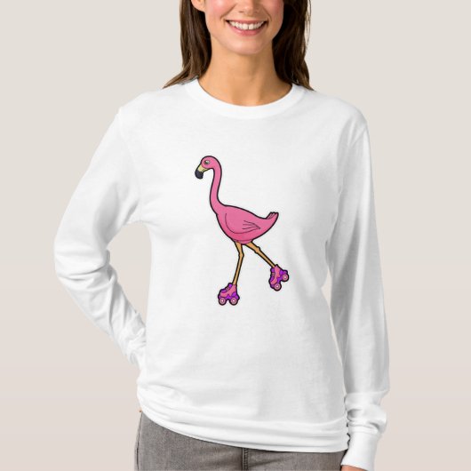 Flamingo as Skater with Roller skates T-shirt (Voorkant)