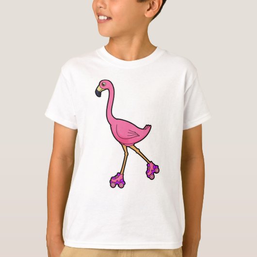 Flamingo as Skater with Roller skates T-shirt (Voorkant)