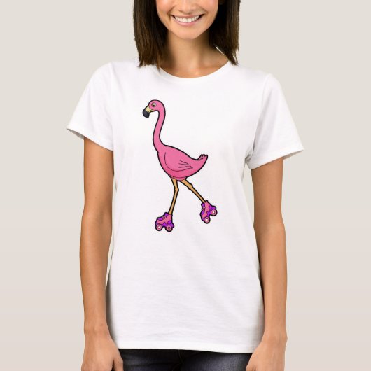 Flamingo as Skater with Roller skates T-shirt (Voorkant)