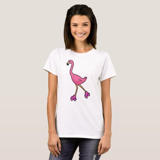 Flamingo as Skater with Roller skates T-shirt (Voorkant volledig)