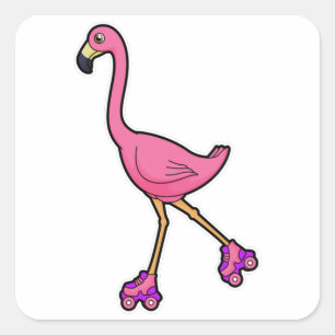 Flamingo as Skater with Roller skates Vierkante Sticker