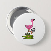 Flamingo as Soccer player with Soccer Ronde Button 7,6 Cm (Voorkant /achterkant)