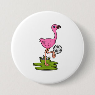 Flamingo as Soccer player with Soccer Ronde Button 7,6 Cm