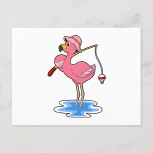 Flamingo at Fishing with Fishing rod Briefkaart