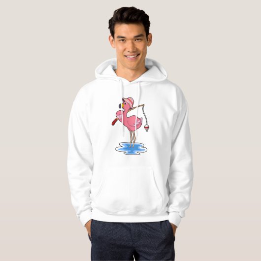 Flamingo at Fishing with Fishing rod Hoodie (Voorkant volledig)
