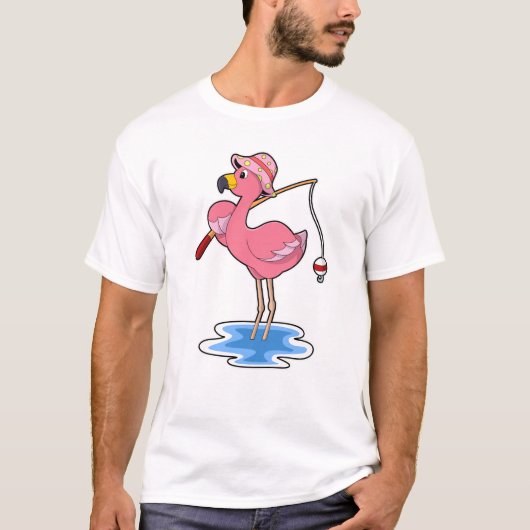 Flamingo at Fishing with Fishing rod T-shirt (Voorkant)