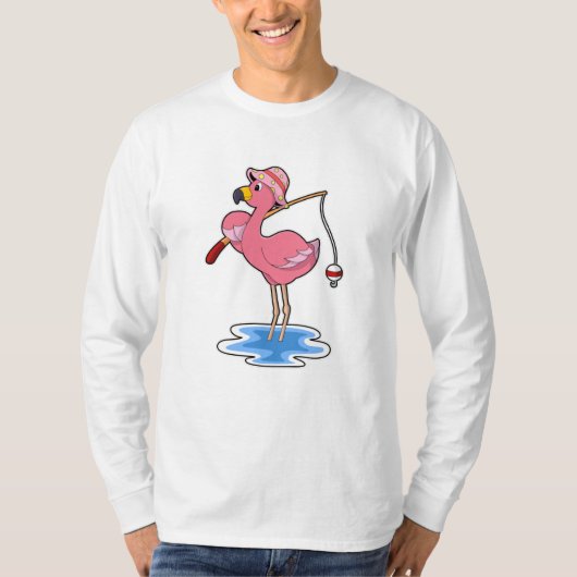 Flamingo at Fishing with Fishing rod T-shirt (Voorkant)