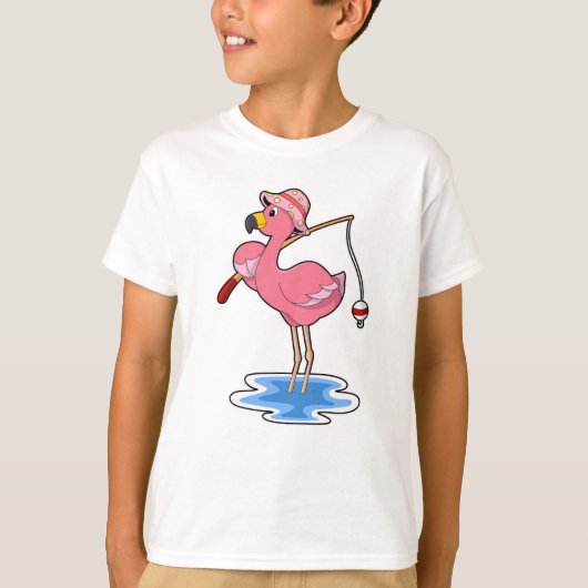 Flamingo at Fishing with Fishing rod T-shirt (Voorkant)