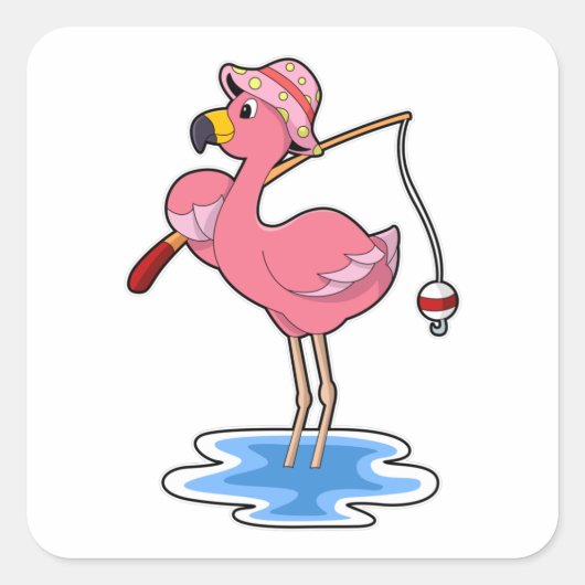 Flamingo at Fishing with Fishing rod Vierkante Sticker