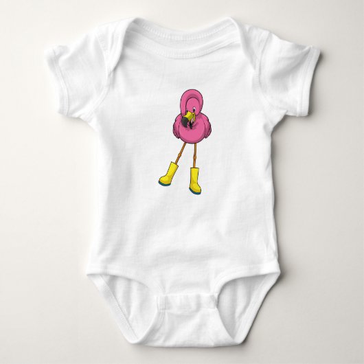 Flamingo at Raining with Rubber boots Romper (Voorkant)
