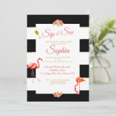 Flamingo Baby Black Pink Stripe Sip en zie Kaart (Staand voorkant)