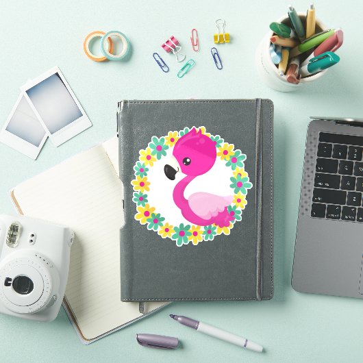 Flamingo, Baby Flamingo, Bird, Flowers Sticker (iPad Cover)