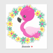 Flamingo, Baby Flamingo, Bird, Flowers Sticker (Vel)
