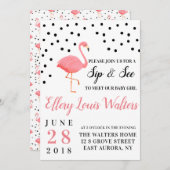 Flamingo Baby Girl Sip en zie Uitnodiging (Voorkant / Achterkant)