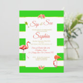 Flamingo Baby Niet Geslacht Groene Streep Sip en Z Kaart (Staand voorkant)