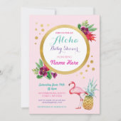 Flamingo Baby shower Aloha Tropical Invite Kaart (Voorkant)