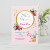 Flamingo Baby shower Aloha Tropical Invite Kaart (Staand voorkant)