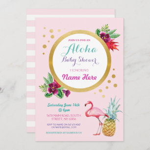 Flamingo Baby shower Aloha Tropical Invite Kaart