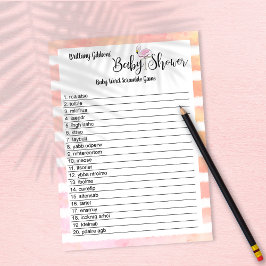 Flamingo Baby shower Baby Word Search Game Kaart