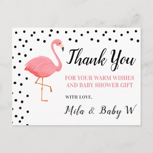 Flamingo Baby shower Bedankt Post Kaart (Voorkant)