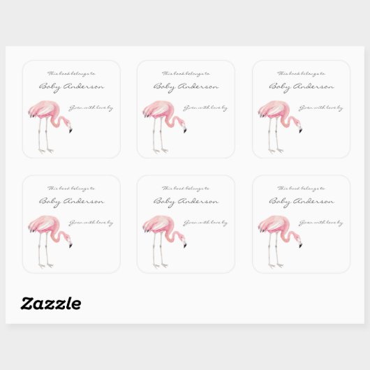 Flamingo Baby shower bookplate sticker (Vel)