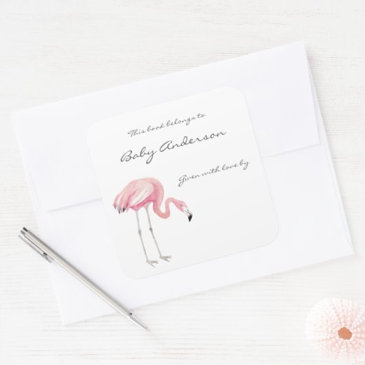 Flamingo Baby shower bookplate sticker (Envelop)