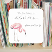 Flamingo Baby shower bookplate sticker