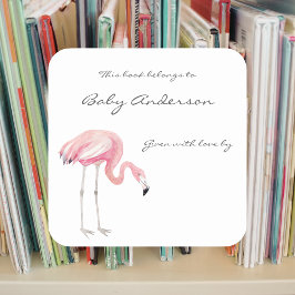 Flamingo Baby shower bookplate sticker