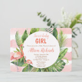 Flamingo baby shower call girl waterverf kaart (Staand voorkant)