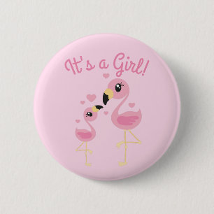 Flamingo Baby shower Cute Tropical Het is een meis Ronde Button 5,7 Cm