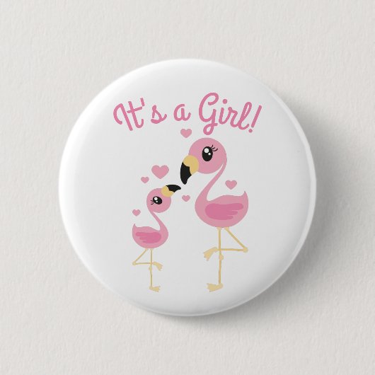 Flamingo Baby shower Cute Tropical Het is een meis Ronde Button 5,7 Cm (Voorkant)