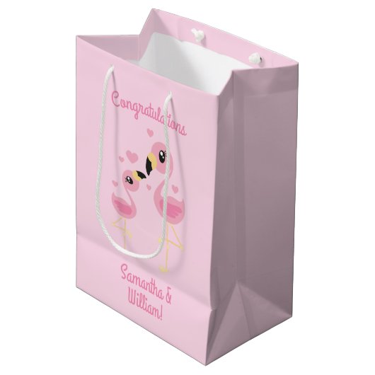 Flamingo Baby shower Cute Tropical Medium Cadeauzakje (Voorkant Gekanteld)