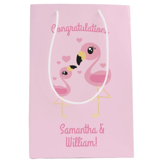 Flamingo Baby shower Cute Tropical Medium Cadeauzakje (Voorkant)