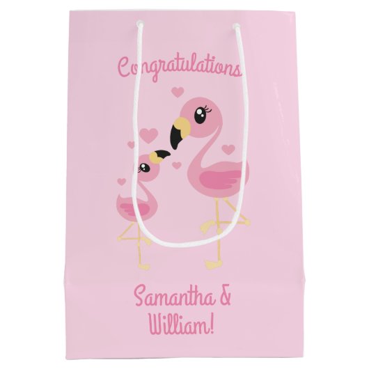 Flamingo Baby shower Cute Tropical Medium Cadeauzakje (Achterkant)