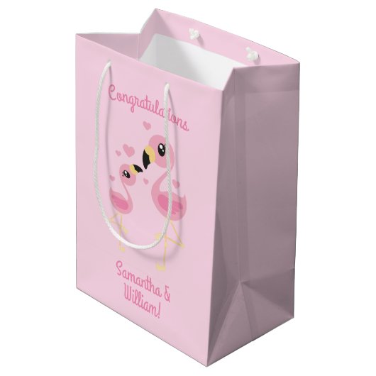 Flamingo Baby shower Cute Tropical Medium Cadeauzakje (Achterkant Gekanteld)