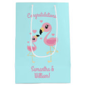 Flamingo Baby shower Cute Tropical Medium Cadeauzakje (Achterkant)