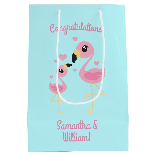 Flamingo Baby shower Cute Tropical Medium Cadeauzakje (Achterkant)