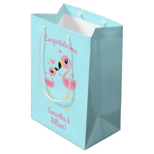 Flamingo Baby shower Cute Tropical Medium Cadeauzakje (Achterkant Gekanteld)