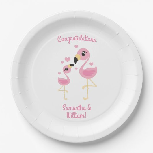 Flamingo Baby shower Cute Tropical Papieren Bordje (Voorkant)