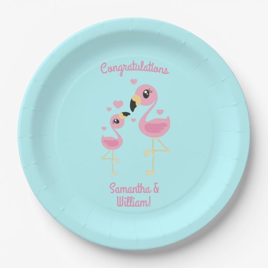 Flamingo Baby shower Cute Tropical Papieren Bordje (Voorkant)