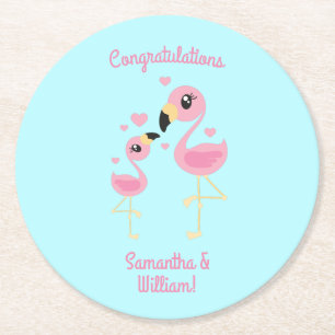 Flamingo Baby shower Cute Tropical Ronde Kartonnen Onderzetter