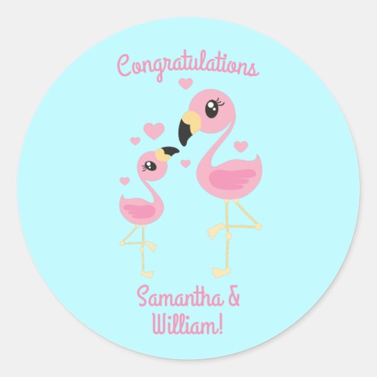 Flamingo Baby shower Cute Tropical Ronde Sticker (Voorkant)